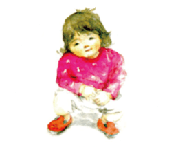 Kids drawing on post cards as stickers. sticker #12286557