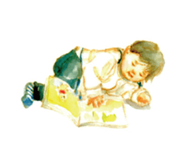Kids drawing on post cards as stickers. sticker #12286559