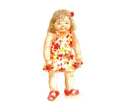 Kids drawing on post cards as stickers. sticker #12286562