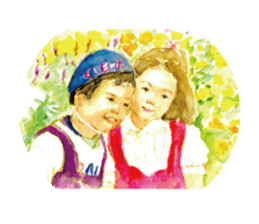 Kids drawing on post cards as stickers. sticker #12286570