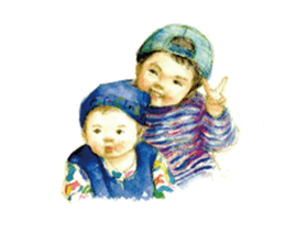 Kids drawing on post cards as stickers. sticker #12286571