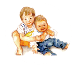 Kids drawing on post cards as stickers. sticker #12286572