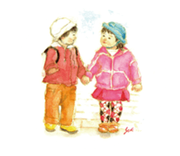 Kids drawing on post cards as stickers. sticker #12286574