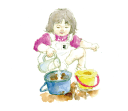 Kids drawing on post cards as stickers. sticker #12286577