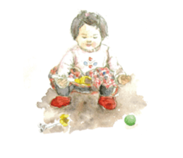 Kids drawing on post cards as stickers. sticker #12286578