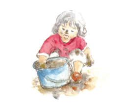 Kids drawing on post cards as stickers. sticker #12286579