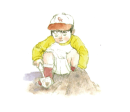 Kids drawing on post cards as stickers. sticker #12286580