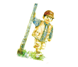 Kids drawing on post cards as stickers. sticker #12286581