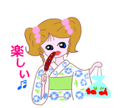 Cute girl's mind in a kimono ( yukata ) sticker #12559625