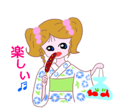 Cute girl's mind in a kimono ( yukata ) sticker #12559625