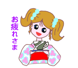 Cute girl's mind in a kimono ( yukata ) sticker #12559643