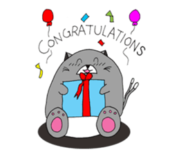 Gray - Twin tails chubby cat sticker #12564599