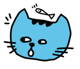 blue cat and his fish sticker #12665032