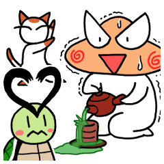 Plump Fukuyoka and cat and tortoise