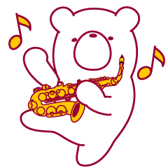The bear."UGOKUMA" He plays a saxophone.