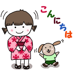 Old-fashioned girl and modern dog