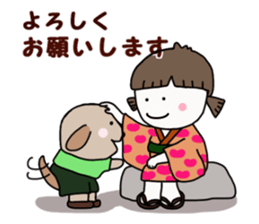 Old-fashioned girl and modern dog sticker #12761969