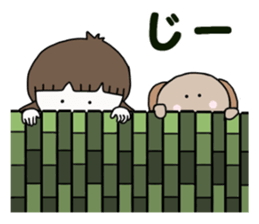 Old-fashioned girl and modern dog sticker #12761981