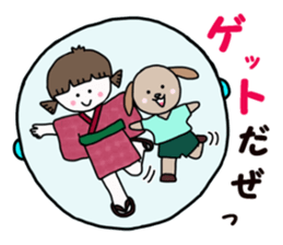 Old-fashioned girl and modern dog sticker #12761985