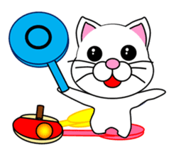 A white cat which plays table tennis sticker #12979474