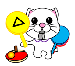 A white cat which plays table tennis sticker #12979475