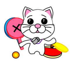 A white cat which plays table tennis sticker #12979476