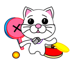A white cat which plays table tennis sticker #12979476