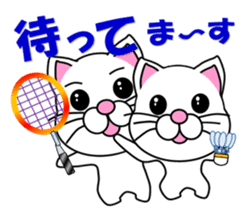 Badminton of a white cat sticker #12979524