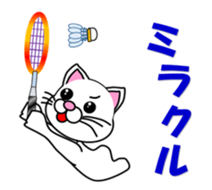 Badminton of a white cat sticker #12979529