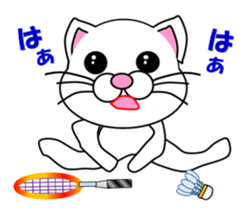 Badminton of a white cat sticker #12979530