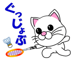Badminton of a white cat sticker #12979537