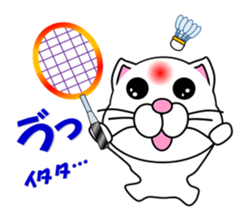 Badminton of a white cat sticker #12979538