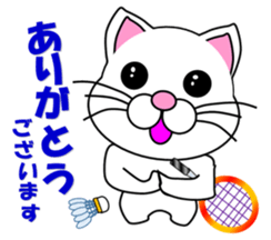 Badminton of a white cat sticker #12979549