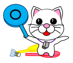 Badminton of a white cat sticker #12979554