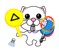 Badminton of a white cat sticker #12979555