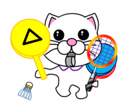 Badminton of a white cat sticker #12979555