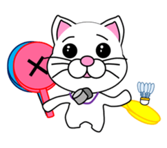 Badminton of a white cat sticker #12979556