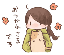 plait hair girl and cat sticker #13032954