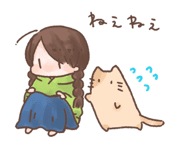 plait hair girl and cat sticker #13032970