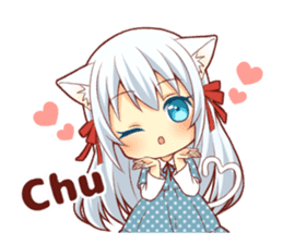 Fluffy white cat girl sticker #13074298