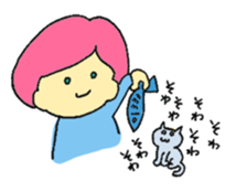 A girl and her cat sticker #13106242