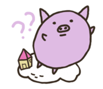 a purple pig,a cloud and house sticker #13158063