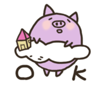 a purple pig,a cloud and house sticker #13158076