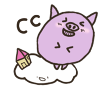 a purple pig,a cloud and house sticker #13158083