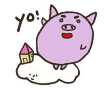 a purple pig,a cloud and house sticker #13158085