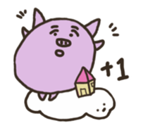 a purple pig,a cloud and house sticker #13158087