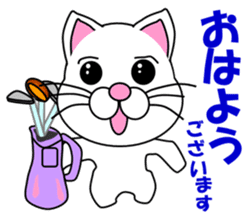 A white cat which plays golf sticker #13190598