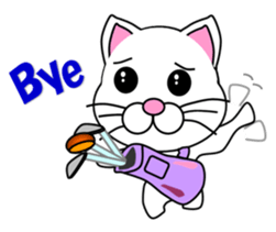 A white cat which plays golf sticker #13190637