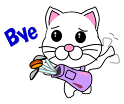 A white cat which plays golf sticker #13190637