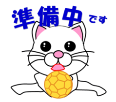 A white cat which plays handball sticker #13197535